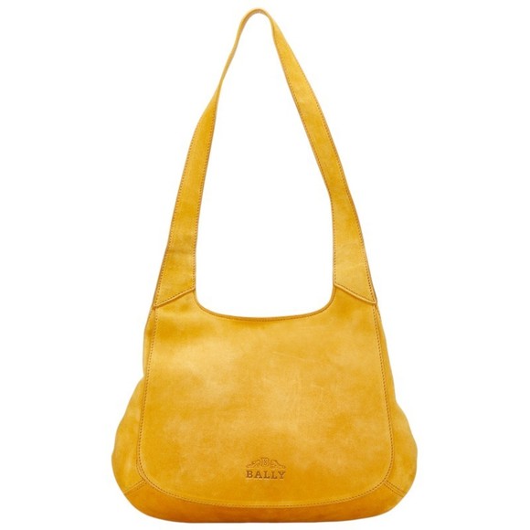 BALLY logo shoulder bag in yellow sweat leather for women,All Products : American Fashion Style Bags On Sale